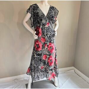Vtg 90s Y2K Babydoll Slip Dress Size 24 Sequin Beaded Lace Print Flutter Sleeve